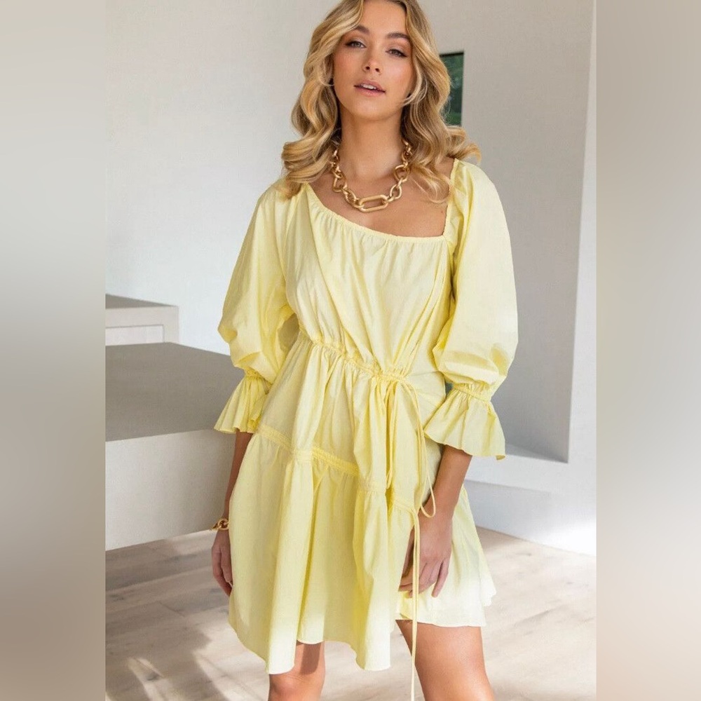 All About May Size 8 Yellow Harvi Dress Cotton Drawstring Detail New